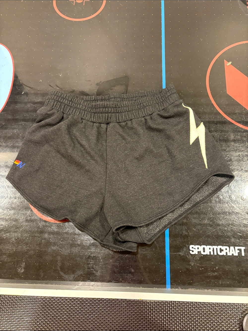 Aviator Nation Black Athletic Shorts with Yellow Lightning Bolt